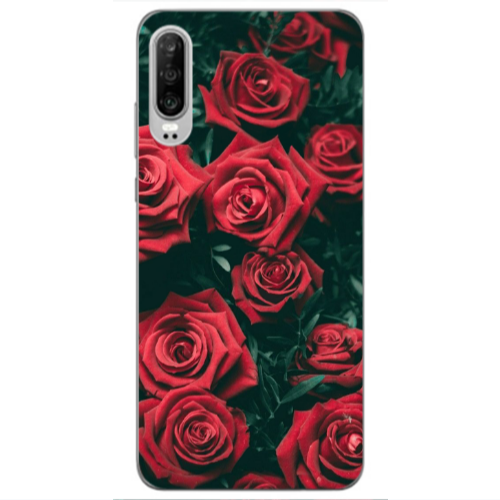 Huawei P30 Red Roses Transparent Silicone TPU Θήκη