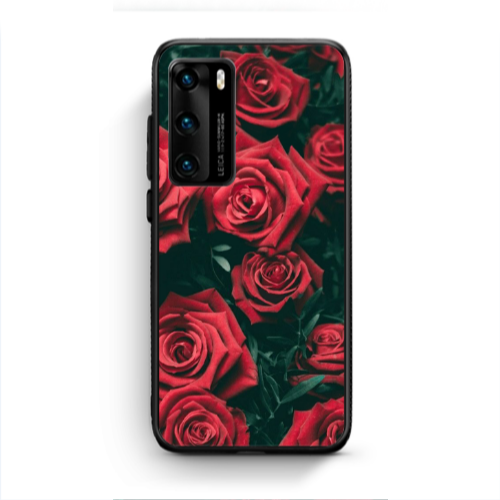 Huawei P40 Red Roses Black Glossy Θήκη
