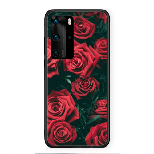 Huawei P40 Pro Red Roses Black Glossy Θήκη