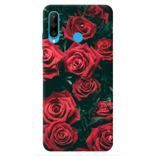 Huawei P30 Lite Red Roses Transparent Silicone TPU Θήκη
