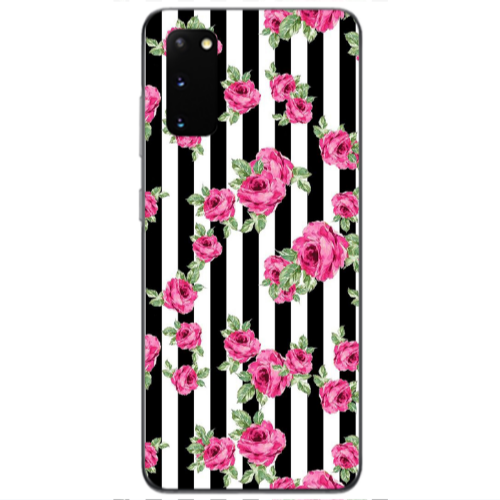 Samsung S20 Roses and black line Transparent Silicone TPU Θήκη