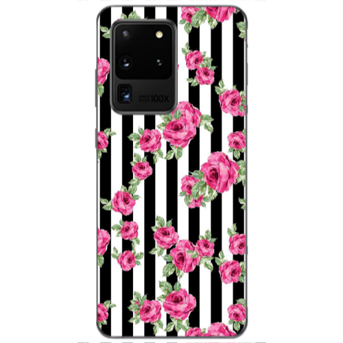 Samsung S20 Ultra Roses and black line Transparent Silicone TPU Θήκη
