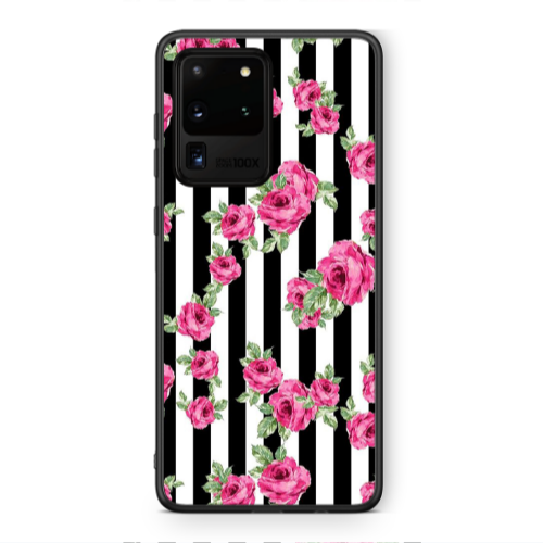 Samsung S20 Ultra Roses and black line Black Glossy Θήκη