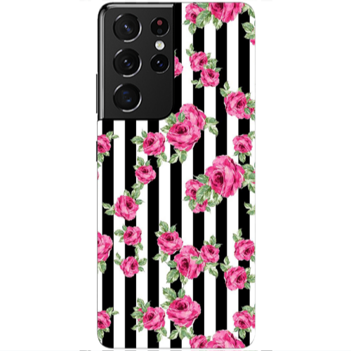 Samsung S21 Ultra Roses and black line Transparent Silicone TPU Θήκη