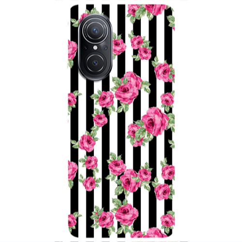 Huawei Nova 9 SE Roses and black line Transparent Silicone TPU Θήκη