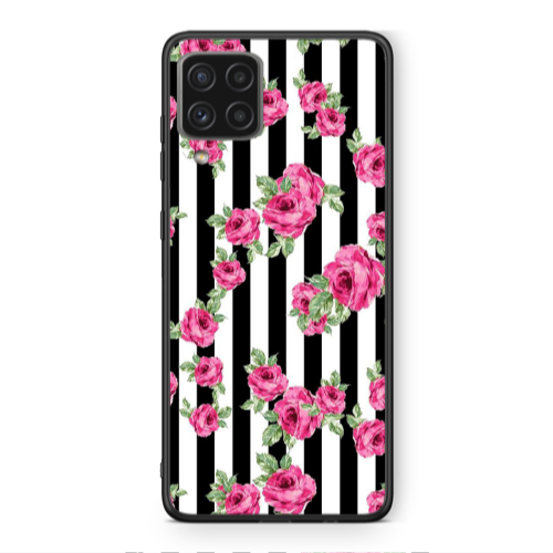 Samsung A22 4G Roses and black line Black Glossy Θήκη