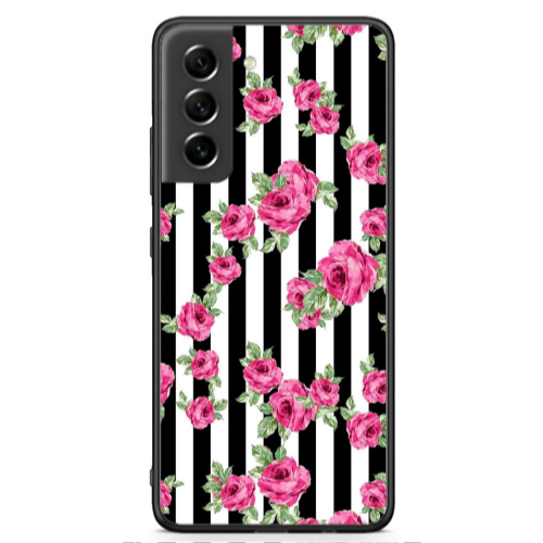 Samsung S21 FE Roses and black line Black Glossy Θήκη
