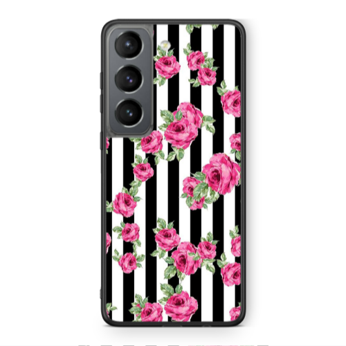 Samsung S21 PLUS Roses and black line Black Glossy Θήκη