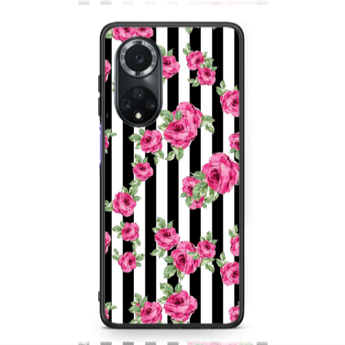 Huawei Nova 9 Roses and black line Black Glossy Θήκη