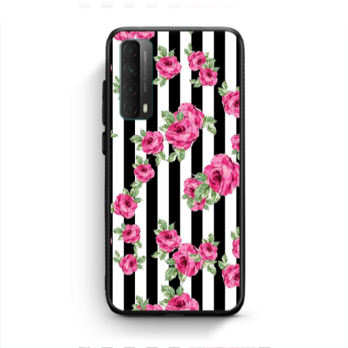 Huawei P Smart 2021 Roses and black line Black Glossy Θήκη