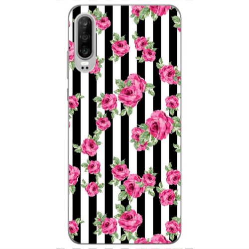 Huawei P30 Roses and black line Transparent Silicone TPU Θήκη