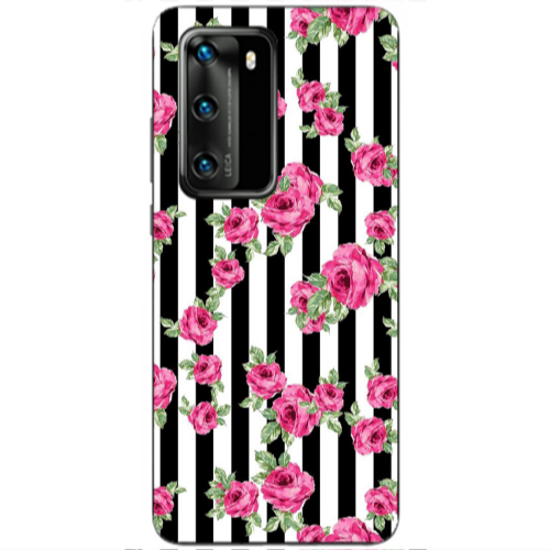 Huawei P40 Roses and black line Transparent Silicone TPU Θήκη