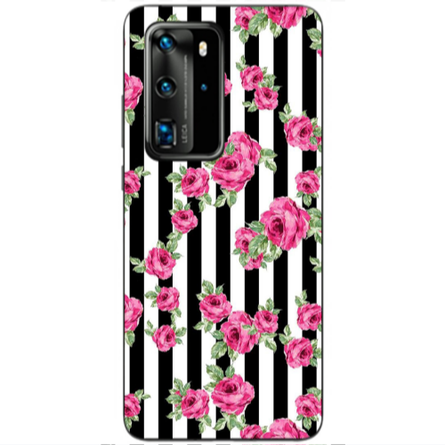 Huawei P40 Pro Roses and black line Transparent Silicone TPU Θήκη