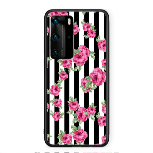 Huawei P40 Pro Roses and black line Black Glossy Θήκη