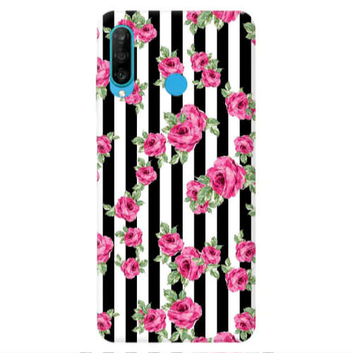 Huawei P30 Lite Roses and black line Transparent Silicone TPU Θήκη