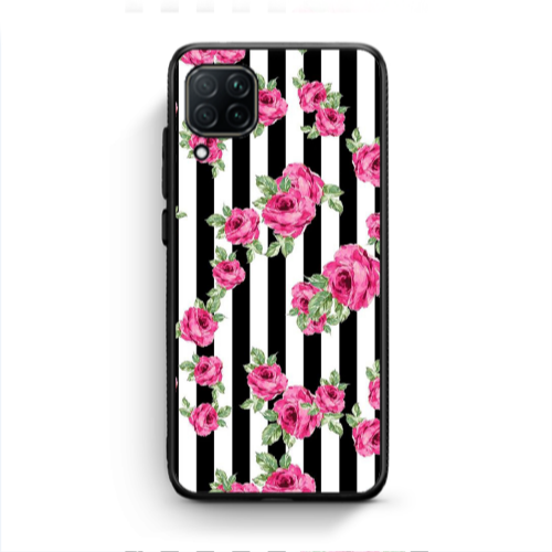 Huawei P40 Lite Roses and black line Black Glossy Θήκη