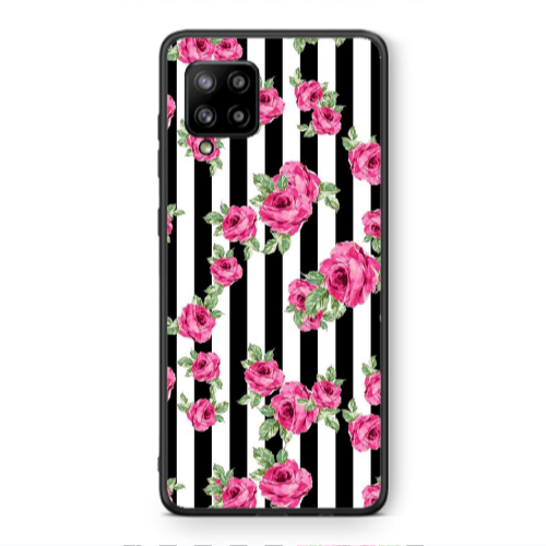 Samsung A42 5G Roses and black line Black Glossy Θήκη