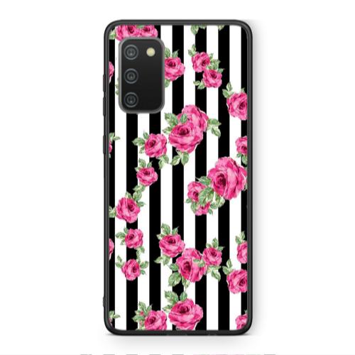 Samsung A02s Roses and black line Black Glossy Θήκη