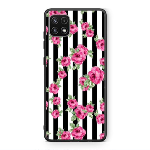 Samsung A22 5G Roses and black line Black Glossy Θήκη