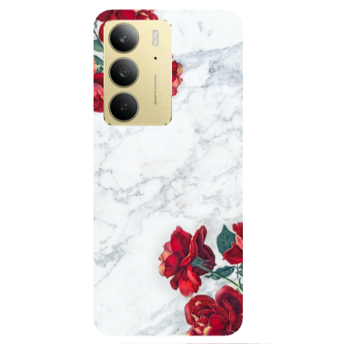 Realme C 75 red roses marble Transparent Silicone TPU Θήκη