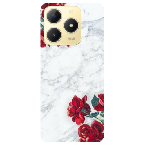 Realme C61 red roses marble Transparent Silicone TPU Θήκη