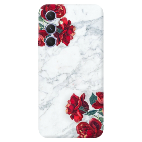 Samsung A36 red roses marble Transparent Silicone TPU Θήκη