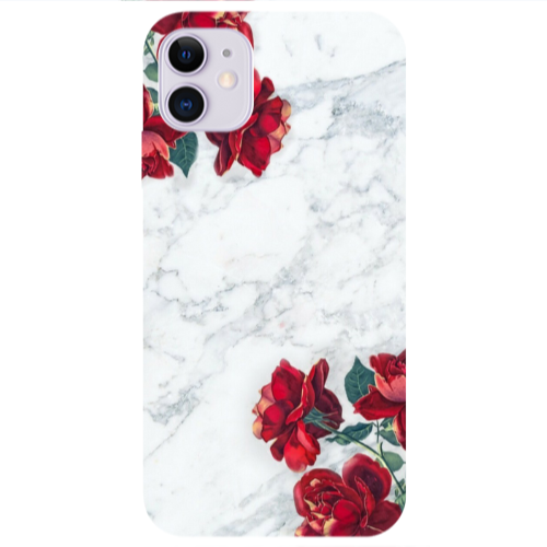 Apple iPhone 11  red roses marble Transparent Silicone TPU Θήκη