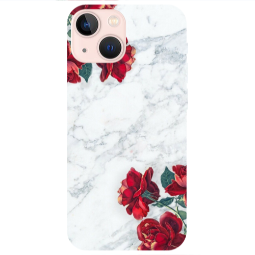 Apple iPhone 13 red roses marble Transparent Silicone TPU Θήκη