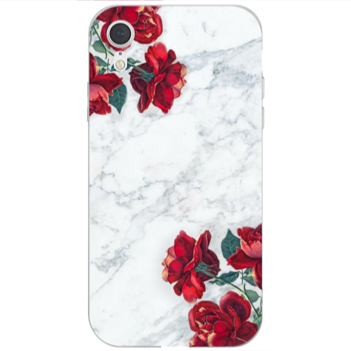 Apple iPhone Xr red roses marble Transparent Silicone TPU Θήκη