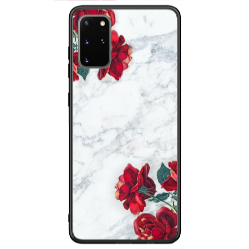 Samsung S20 red roses marble Black Glossy Θήκη