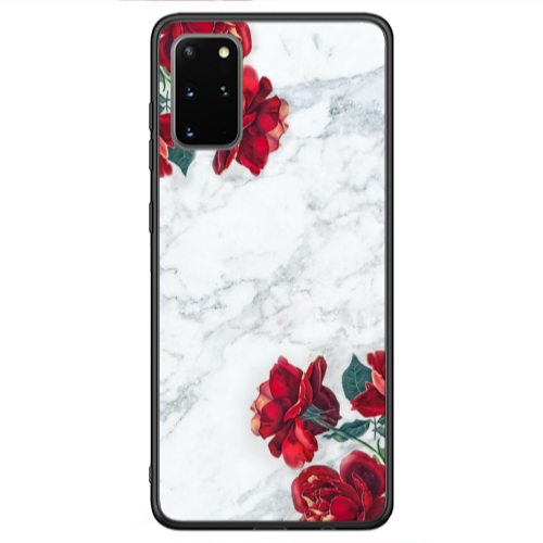 Samsung S20 FE red roses marble Black Glossy Θήκη