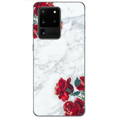 Samsung S20 Ultra red roses marble Transparent Silicone TPU Θήκη