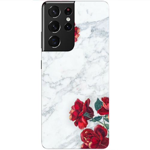 Samsung S21 Ultra red roses marble Transparent Silicone TPU Θήκη