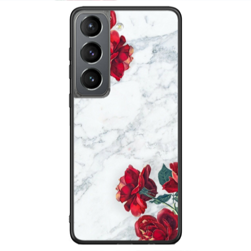 Samsung S21 Ultra red roses marble Black Glossy Θήκη