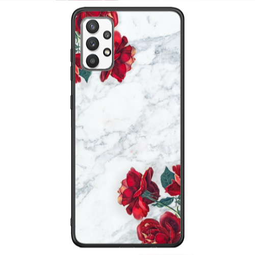 Samsung A13 4G red roses marble Black Glossy Θήκη