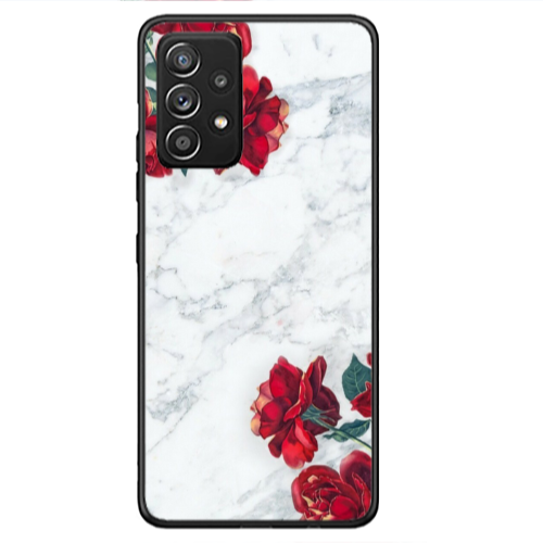 Samsung A53 red roses marble Black Glossy Θήκη