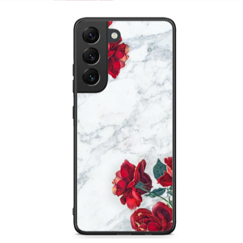 Samsung S22 Plus red roses marble Black Glossy Θήκη