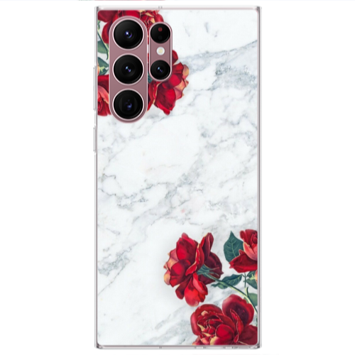 Samsung S22 Ultra red roses marble Transparent Silicone TPU Θήκη