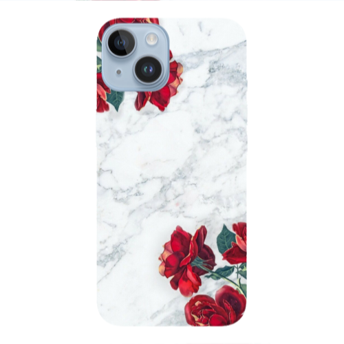 Apple iPhone 14 Plus red roses marble Transparent Silicone TPU Θήκη