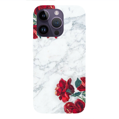 Apple iPhone 14 Pro  red roses marble Transparent Silicone TPU Θήκη