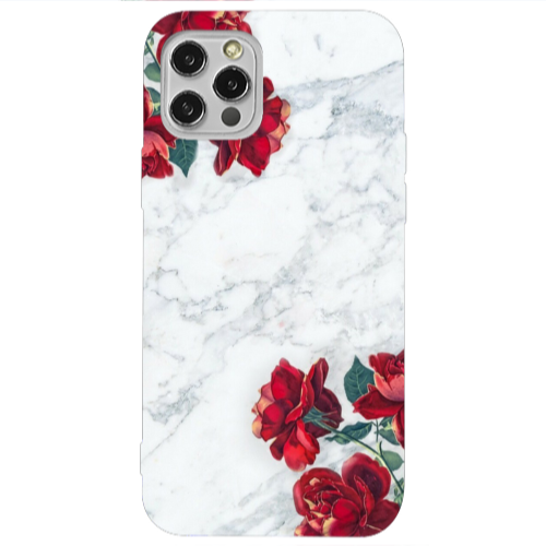 Apple iPhone 12 Pro red roses marble Transparent Silicone TPU Θήκη