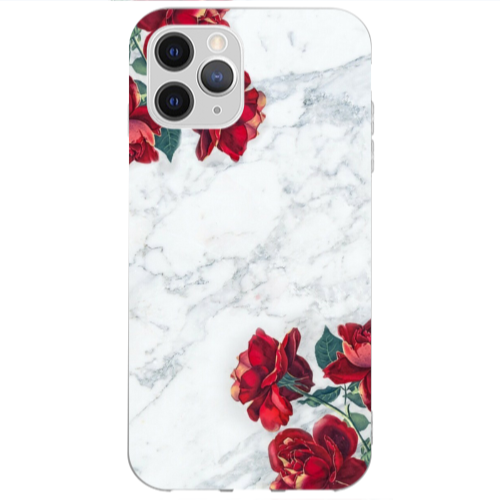 Apple iPhone 12 Pro Max red roses marble Transparent Silicone TPU Θήκη