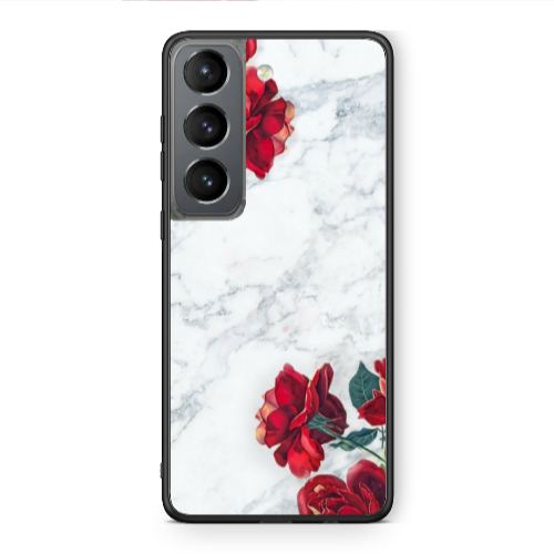 Samsung S21 PLUS red roses marble Black Glossy Θήκη