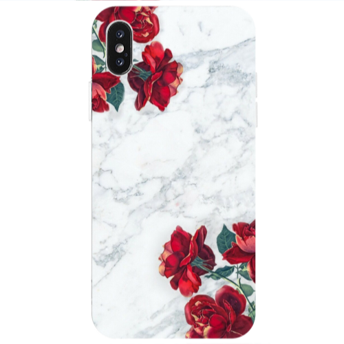 Apple iPhone Xs Max red roses marble Transparent Silicone TPU Θήκη