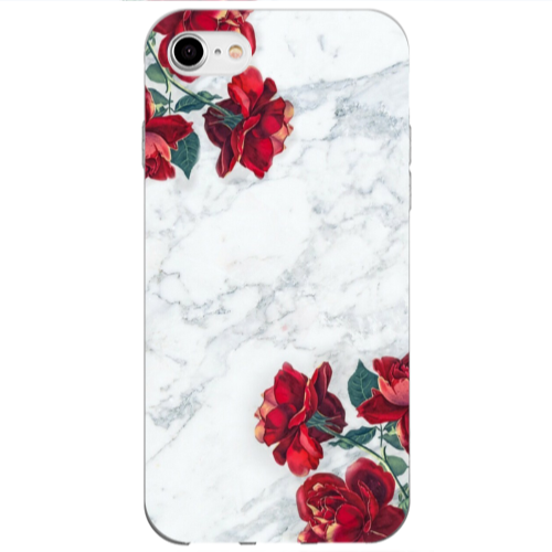 Apple iPhone 7 red roses marble Transparent Silicone TPU Θήκη