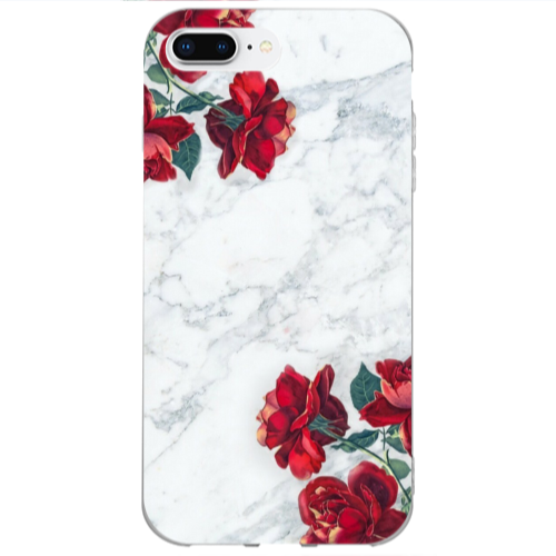 Apple iPhone 7 Plus red roses marble Transparent Silicone TPU Θήκη