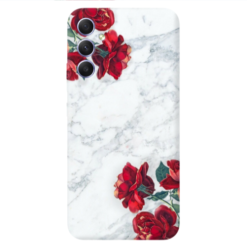 Samsung A34 red roses marble Transparent Silicone TPU Θήκη