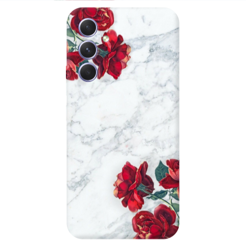 Samsung A54 red roses marble Transparent Silicone TPU Θήκη
