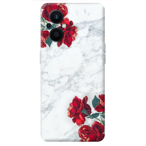Oppo Reno 7 Lite red roses marble Transparent Silicone TPU Θήκη