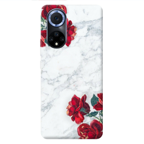 Huawei Nova 9 red roses marble Transparent Silicone TPU Θήκη